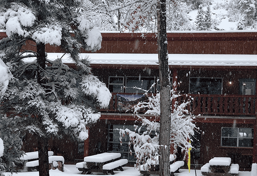 snowy view of Sipapu lodge